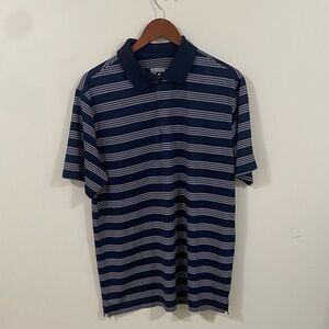Nike Men's Navy and White Striped Polo Shirt